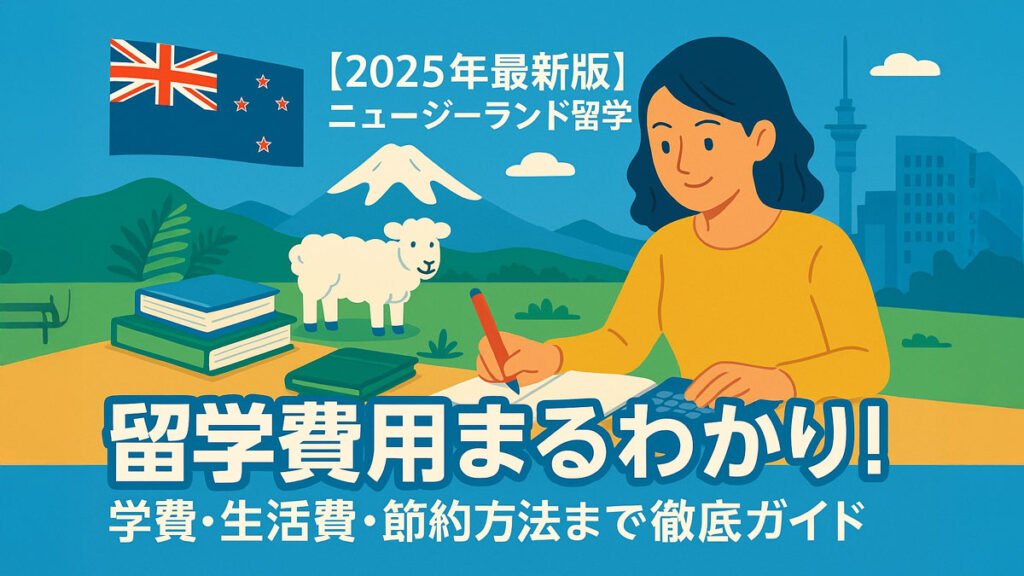 A 2025 study abroad guide for New Zealand, featuring tuition fees, living costs, and money-saving tips for international students.