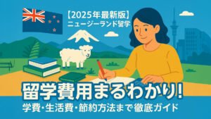 A 2025 study abroad guide for New Zealand, featuring tuition fees, living costs, and money-saving tips for international students.