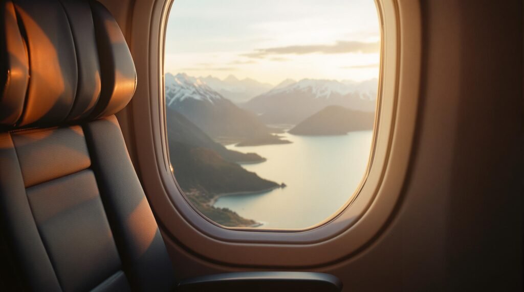 Scenic view of New Zealand landscape from airplane window