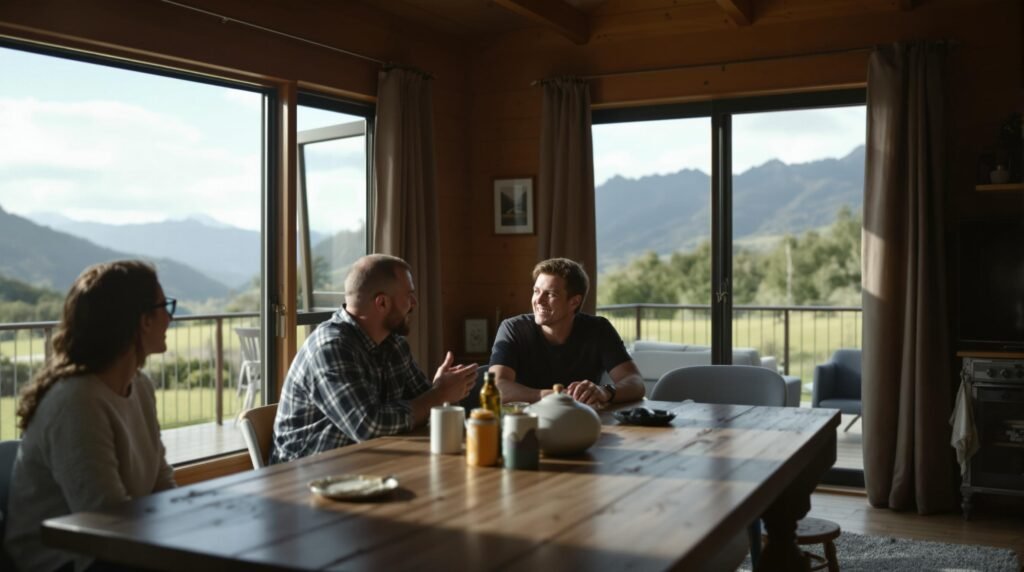 A typical homestay scene with a New Zealand family