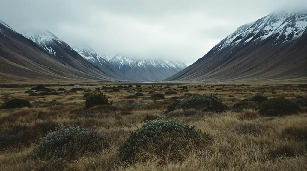 Scenic winter landscape in snow-covered New Zealand
