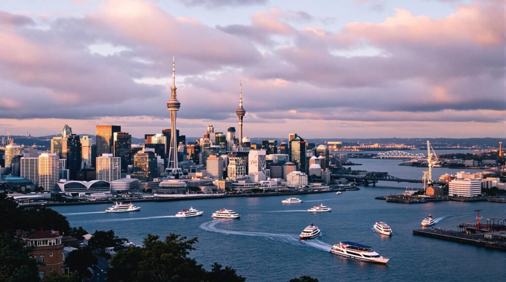 Auckland cityscape and Sky Tower in New Zealand